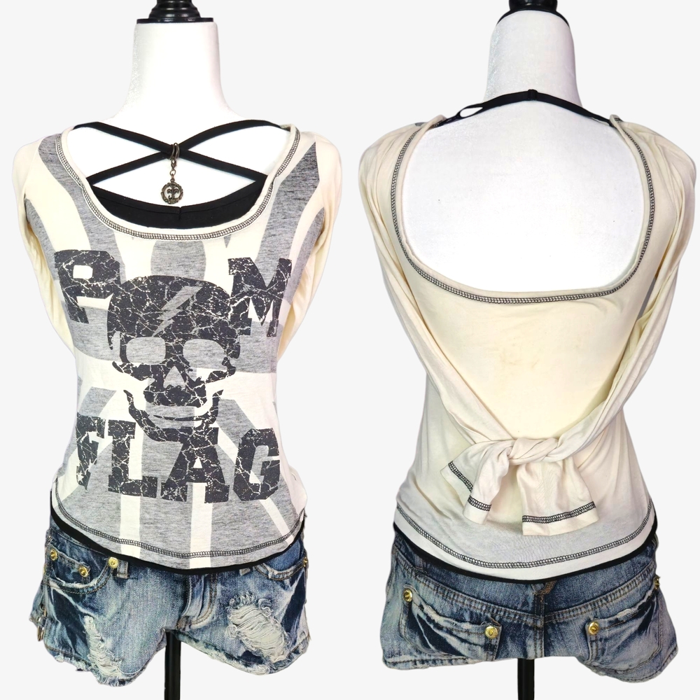 d.i.a Gyaru Cream and Black Graphic Long Sleeve Top One-Size Japan